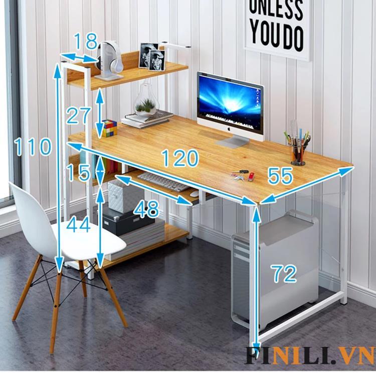 Mặt bàn với kích thước 120x55 (chiều dài x chiều rộng) nên người dùng có thể thoải mái ngồi làm việc