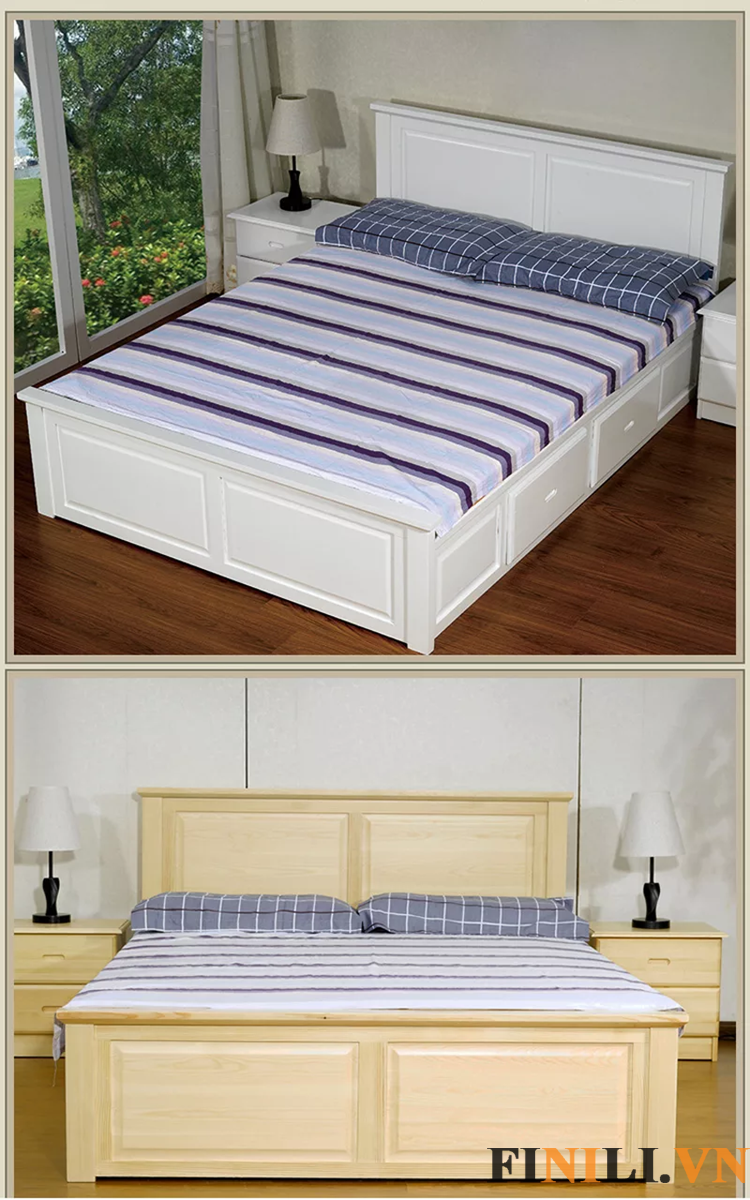 Giường ngủ gỗ sồi tự nhiên có độ bền cao chịu lực tốt