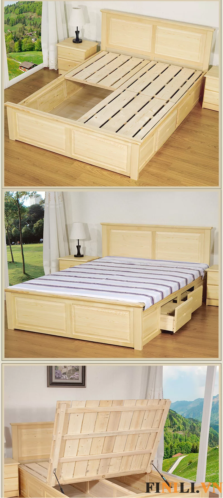 Các ngăn kéo của giường ngủ được thiết kế rộng rãi