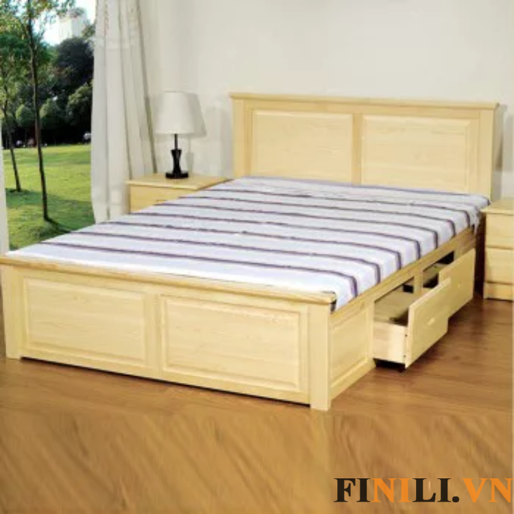 Giường ngủ gỗ thiết kế hiện đại có ngăn kéo
