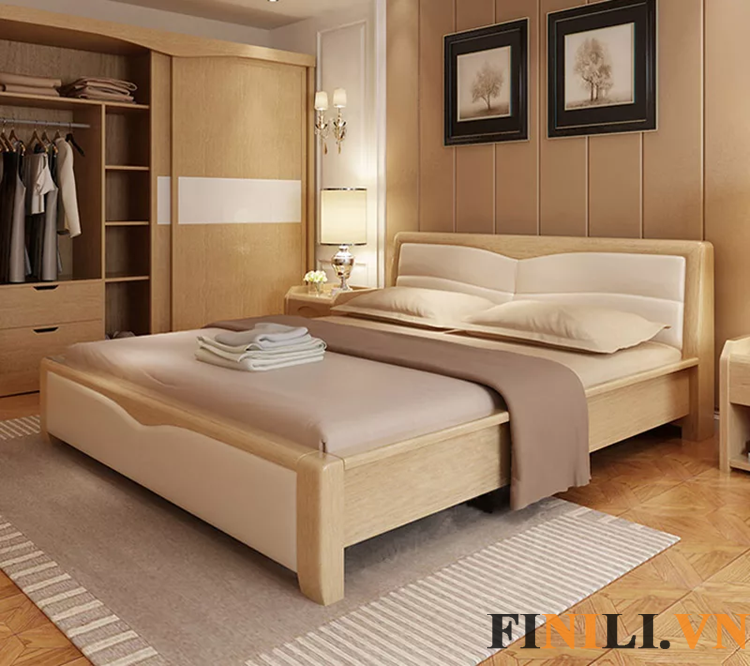 Giường ngủ bằng gỗ chi tiết được gia công kiểm tra tỉ mỉ đảm bảo độ an toàn