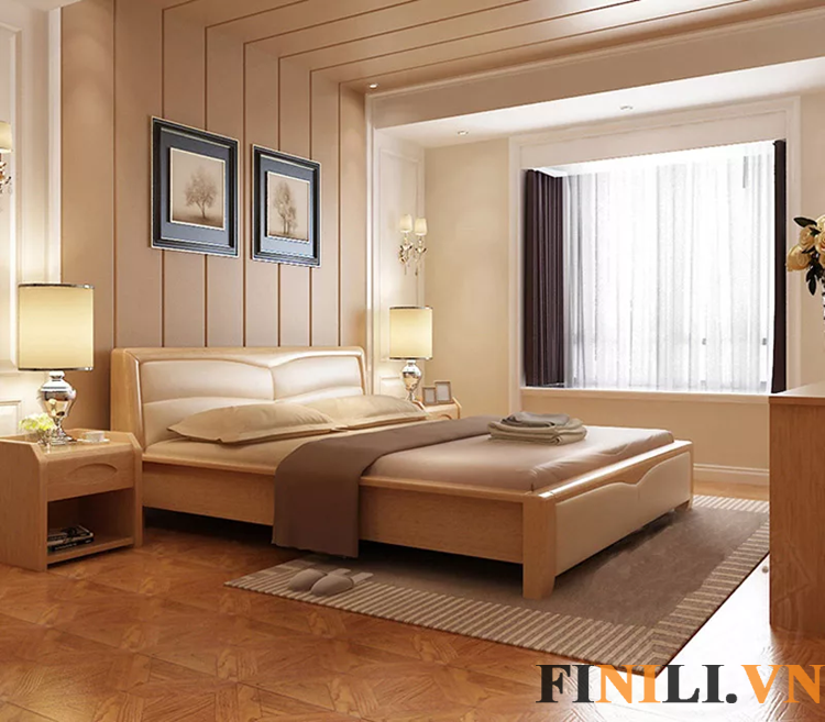 Giường ngủ thiết kế đường nét đơn giản, dễ dàng phối hợp vói các vật dụng nội thất khác trong gia đình