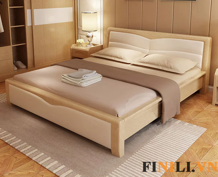 Giường ngủ bằng gỗ được gia công trơn bóng nhẵn mịn 