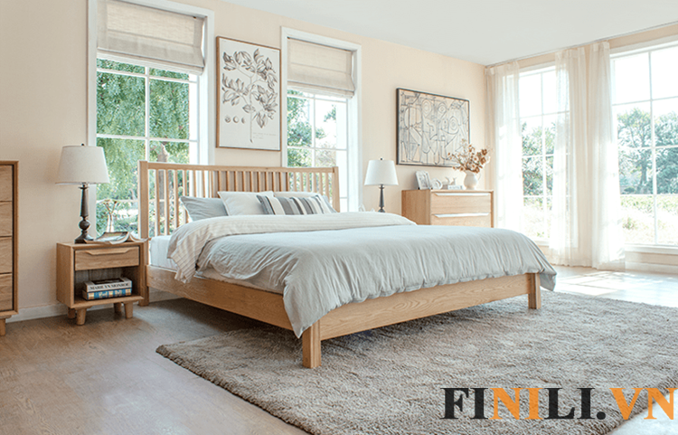 Giường gỗ tự nhiên trang nhã FNL-6727 dễ dàng vệ sinh lau chùi.