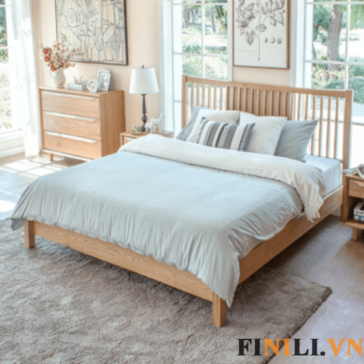 Giường ngủ thiết kế đơn giản dễ dàng phối hợp với các vật dụng nội thất khác trong gia đình