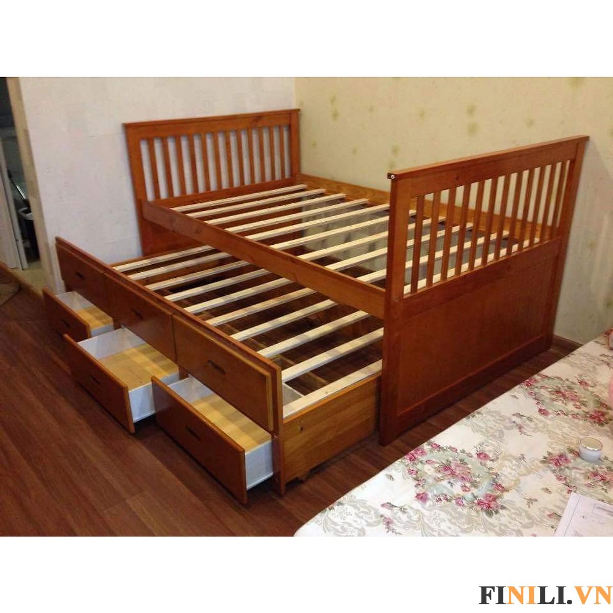 Giường hộp FNL 0032 được sản xuất với nguyên liệu chính là gỗ thông với khả năng chống mối mọt tốt
