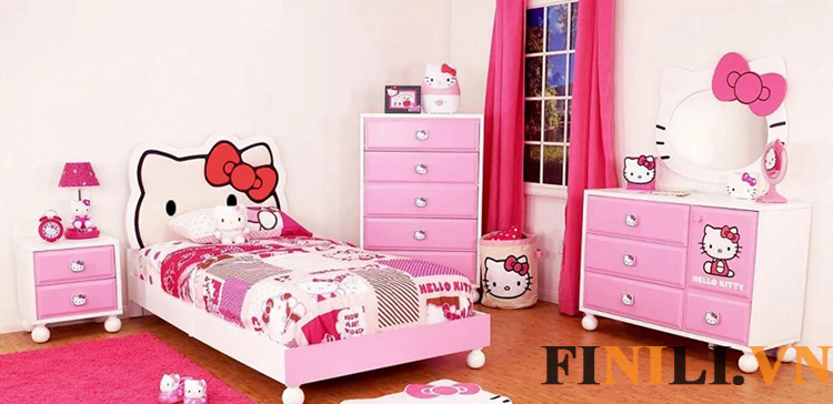 Giường ngủ Hello Kitty giúp tạo điểm nhấn ấn tượng cho phòng ngủ