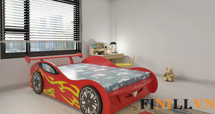 Giường ngủ gỗ thiết kế kiểu dáng xe đua độc đáo mới lạ