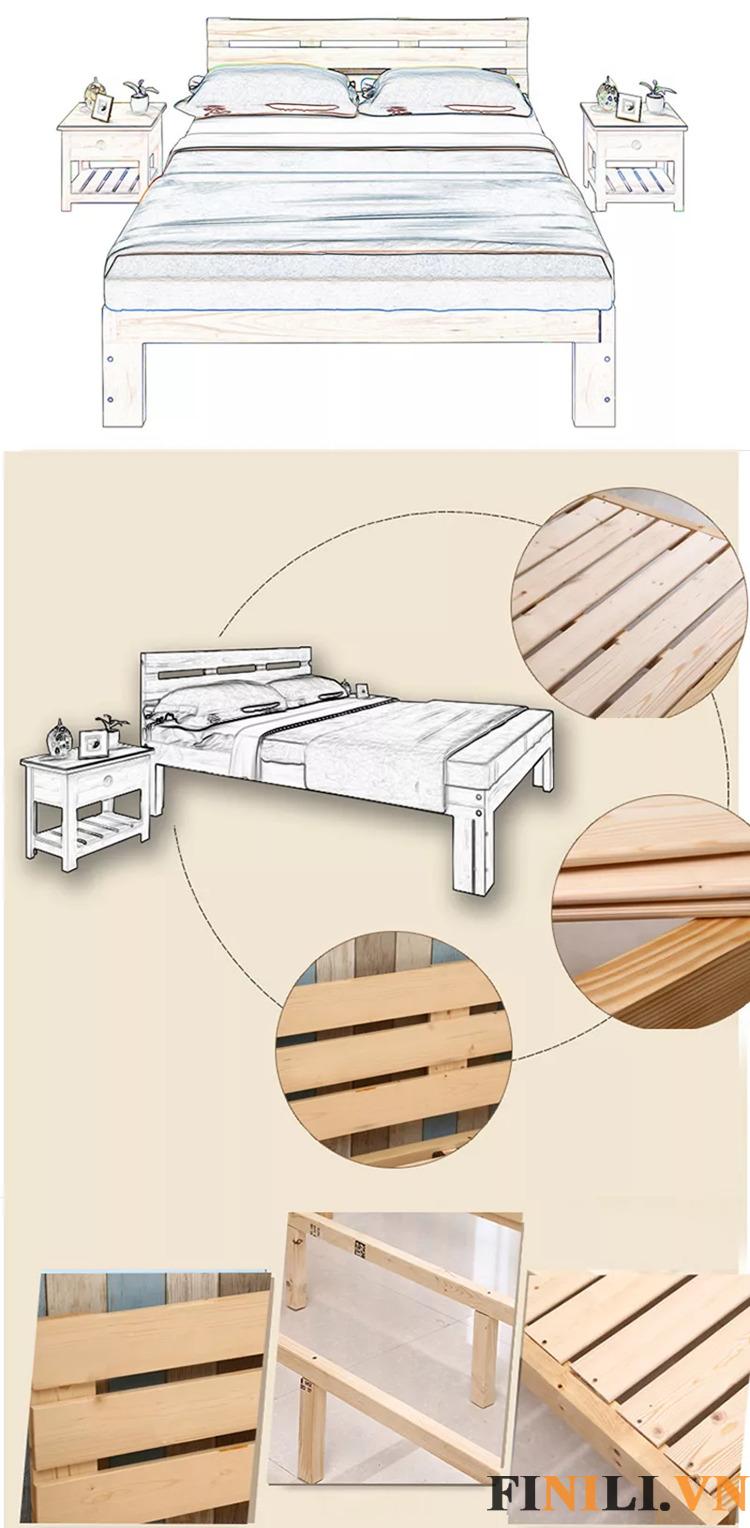 Giường ngủ gỗ sồi, chi tiết được gia công kiểm tra tỉ mỉ đảm bảo độ bền lâu