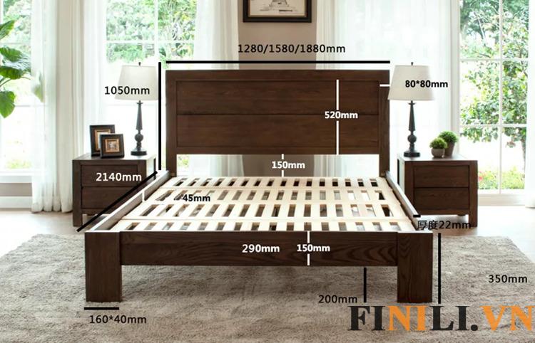 Kích thước giường gỗ phù hợp nhiều diện tích khác nhau của phòng ngủ