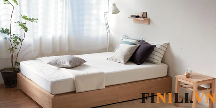 Giường ngủ kết hợp họa tiết vân gỗ mang đến sự sang trọng hiện đại