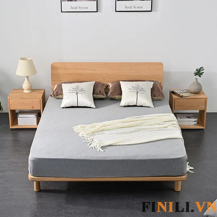 Giường ngủ gỗ sồi tự nhiên được thiết kế theo phong cách hiện đại đơn giản
