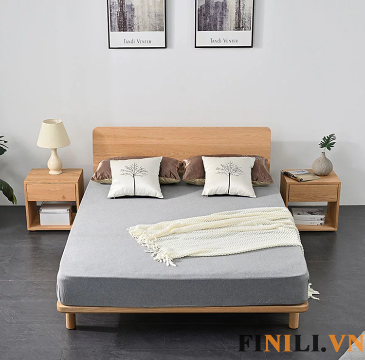 Giường ngủ gỗ sồi thiết kế thanh mảnh, đường nét tối giản