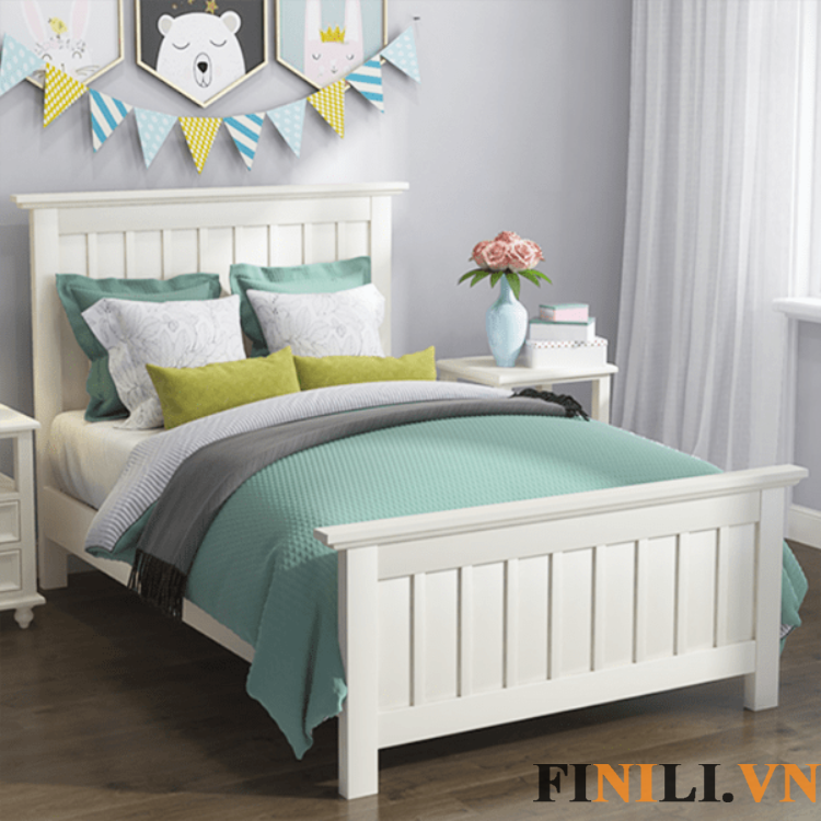 Giường ngủ thiết kế đường nét đơn giản phù hợp không gian nhiều gia đình
