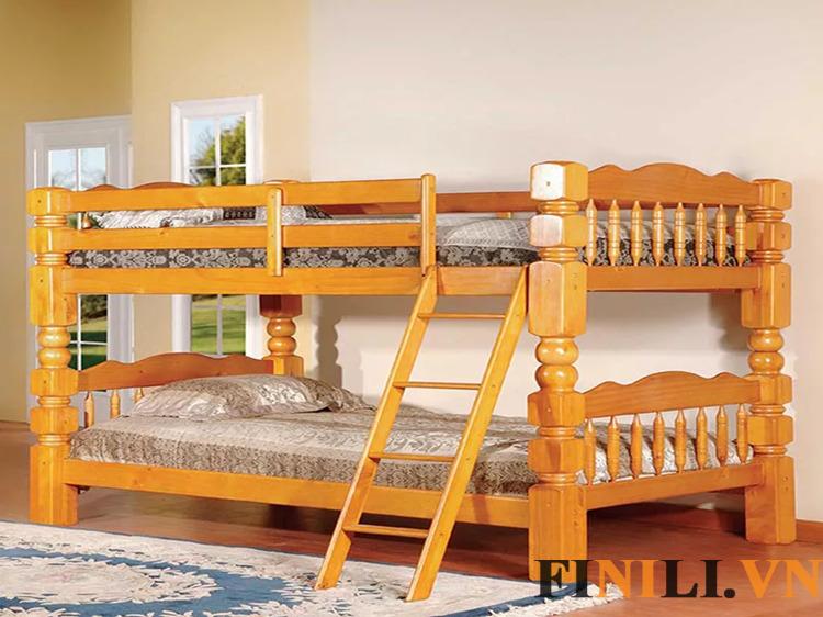 Giường tầng gỗ thông cho bé thiết kế an toàn cho trẻ