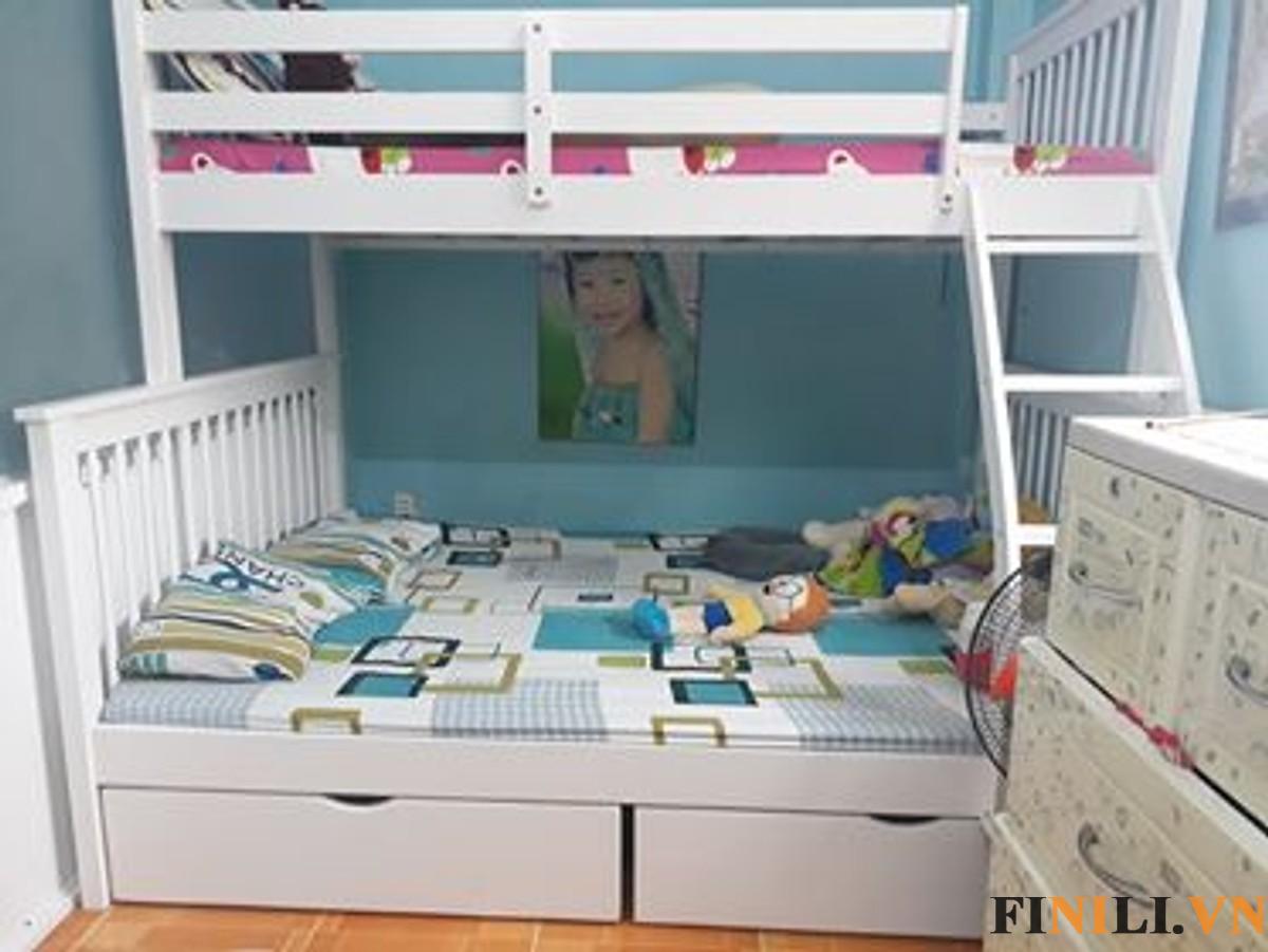Giường ngủ FNL 02101 có 3 phần bao gồm 2 tầng là giường ngủ, phía dưới là ngăn kéo dùng để chứa đồ