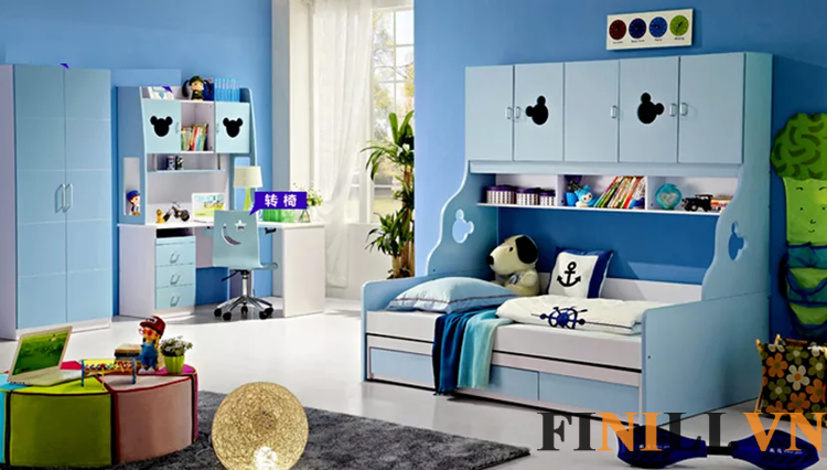 Giường đơn trẻ em thiết kế kết hợp giá sách mang đến sự tiện lợi cần có nhưng vẫn tiết kiệm được không gian phòng ngủ.