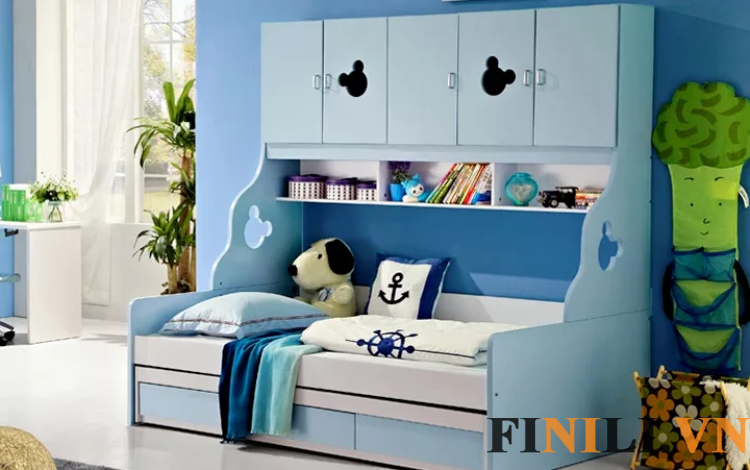 Giường trẻ em liền giá sách  thiết kế  phong cách hiện đại, có khả ăng biến hóa linh hoạt cho phù hợp với không gian.