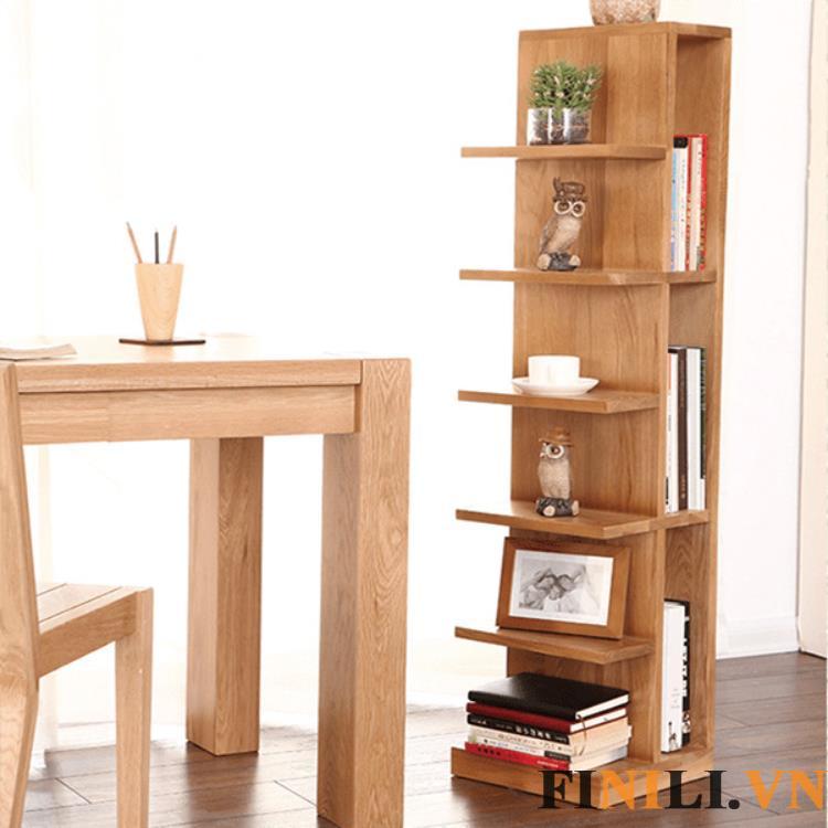 Kệ sách gỗ thiết kế đường nét đơng giản nhưng sang trọng dễ dàng phối hợp với nhiều vật dụng nội thất khác