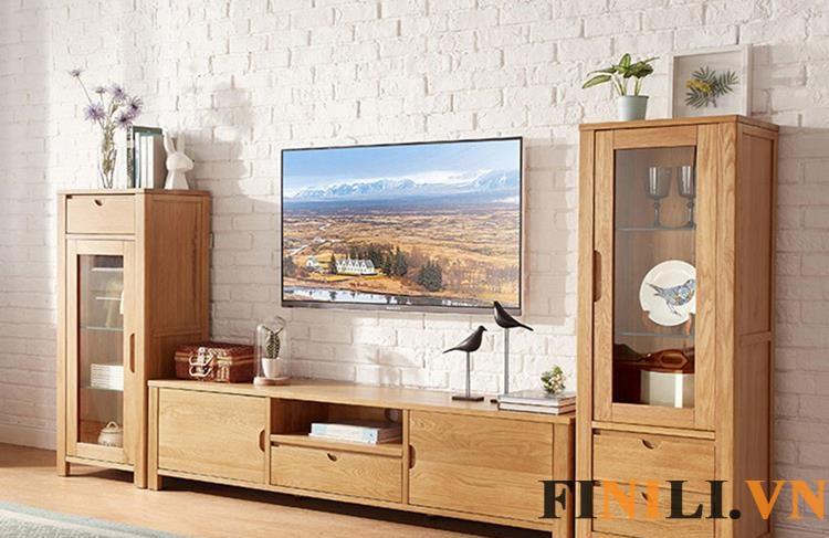 Kệ tivi sử dụng chất liệu gỗ tự nhiên cao cấp, an toàn cho người dùng