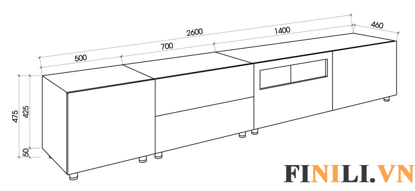 Tủ gỗ được thiết kế gồm 3 tủ nhỏ kết hợp giúp tiết kiệm tối đa không gian.