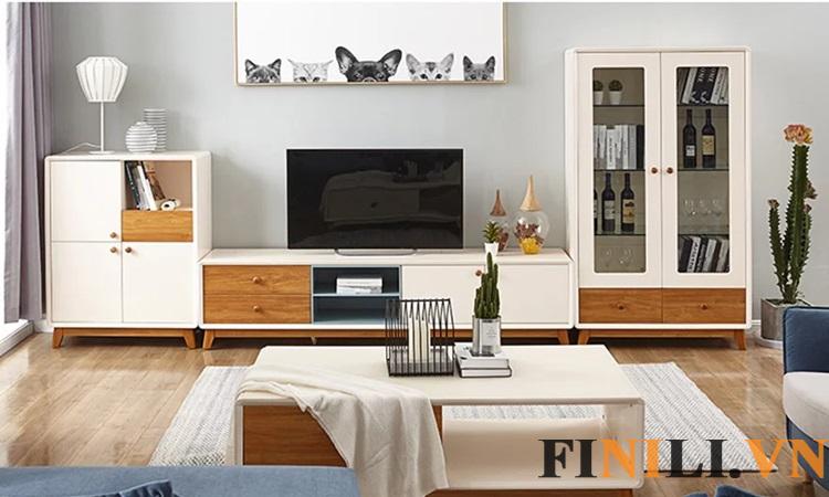 Kệ tivi gỗ tạo điểm nhấn nổi bật cho phòng khách gia đình