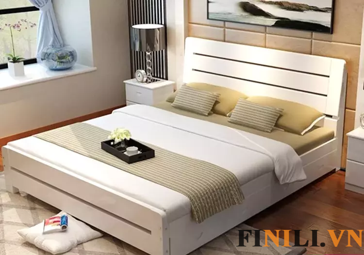 Giường ngủ gỗ kết cấu chắc chắn chịu được trọng lượng đáp ứng mị nhu cầu sử dụng