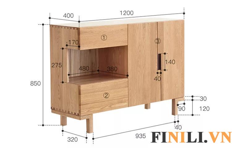 Kích thước tủ gỗ nhỏ gọn phù hợp không gian nhiều gia đình