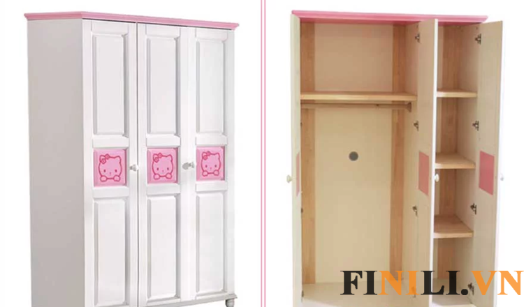 Kết cấu tủ quần áo gồm nhiều ngăn kích thước khác nhau mang đến không gian cất trữ thoải mái